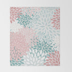 Floral Bloom, Teal, Green, Pink and White Throw Blanket Gallery Image 2