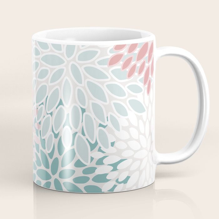 Floral Bloom, Teal, Green, Pink and White Coffee Mug Gallery Image 1