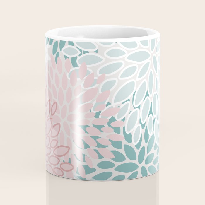 Floral Bloom, Teal, Green, Pink and White Coffee Mug Gallery Image 4