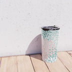 Floral Bloom, Teal, Green, Pink and White Travel Mug Gallery Image 4