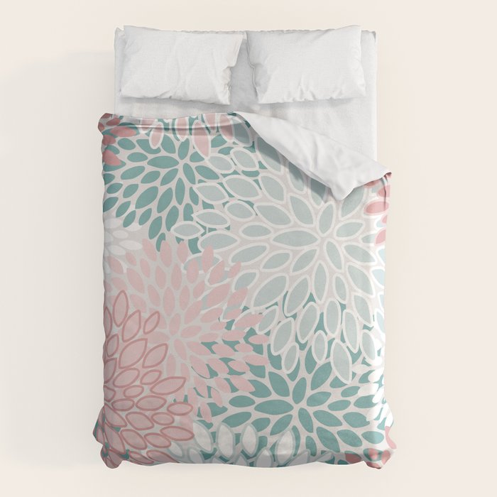 Floral Bloom, Teal, Green, Pink and White Duvet Cover Gallery Image 6