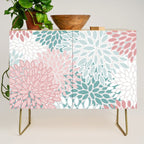 Floral Bloom, Teal, Green, Pink and White Credenza Gallery Image 1