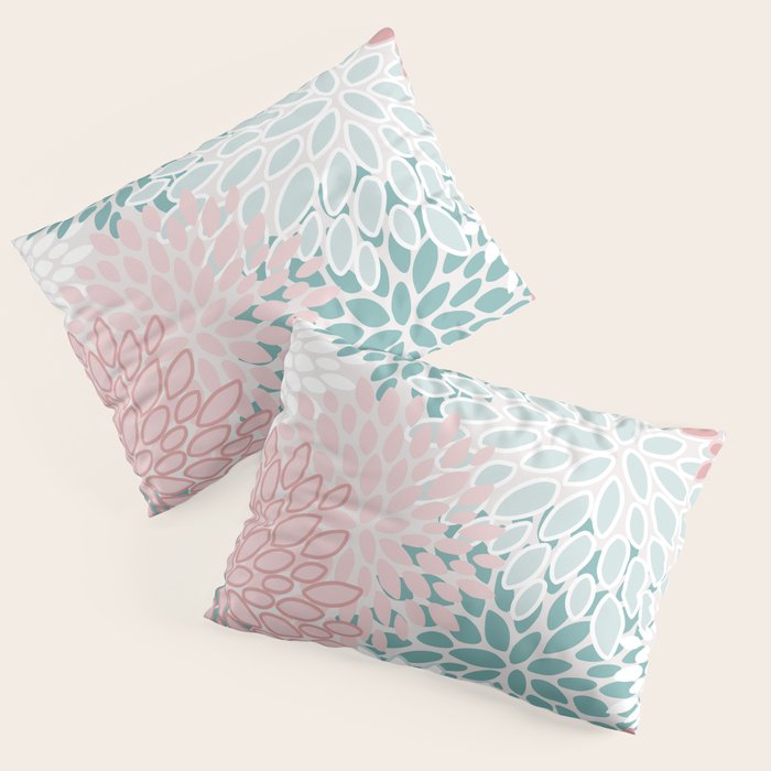 Floral Bloom, Teal, Green, Pink and White Pillow Sham Gallery Image 3