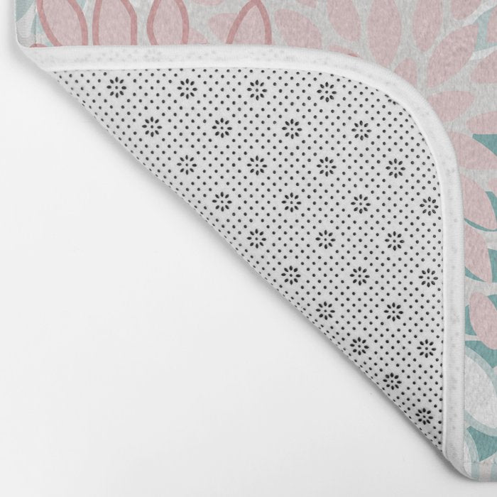 Floral Bloom, Teal, Green, Pink and White Bath Mat Gallery Image 2