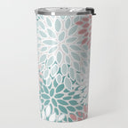 Floral Bloom, Teal, Green, Pink and White Travel Mug Gallery Image 2