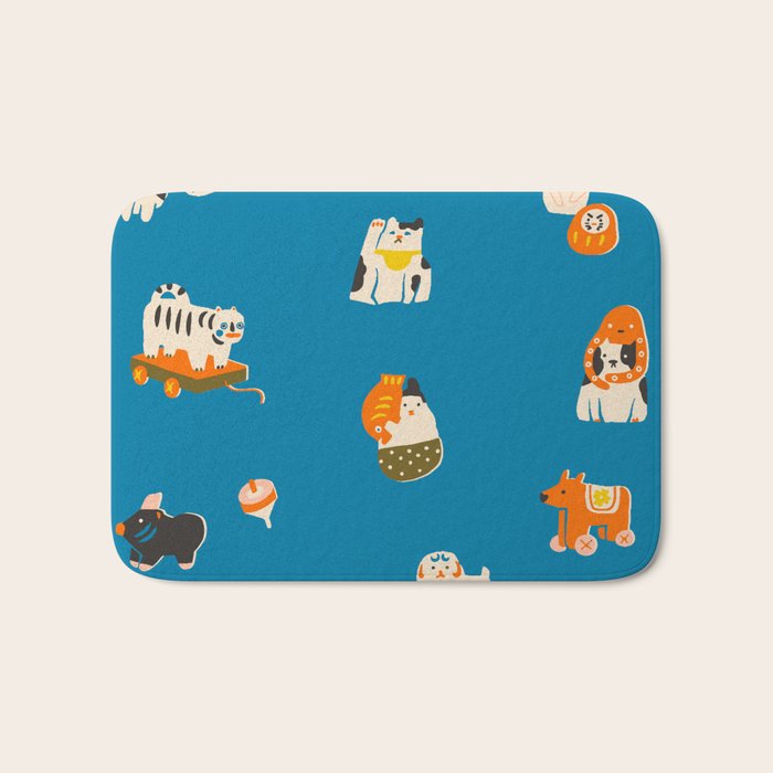 Japanese toys in blue Bath Mat Gallery Image 1