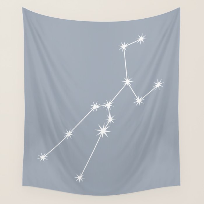 Taurus Zodiac Star Constellation Line Art Blue Grey Wall Tapestry Gallery Image 1
