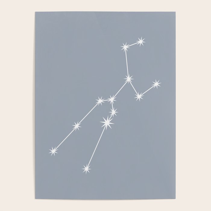 Taurus Zodiac Star Constellation Line Art Blue Grey Poster Gallery Image 1