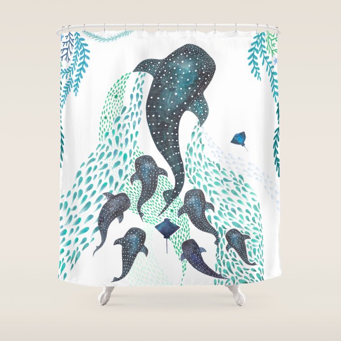 Whale Shark Pod Voyage Ocean Print Shower Curtain Gallery Image 1