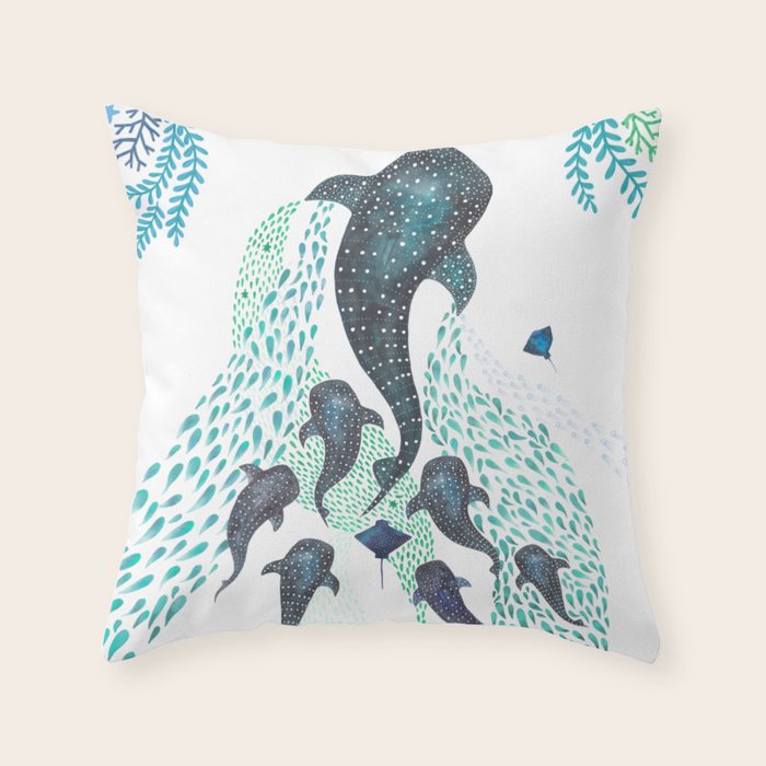 Whale Shark Pod Voyage Ocean Print Throw Pillow Gallery Image 6