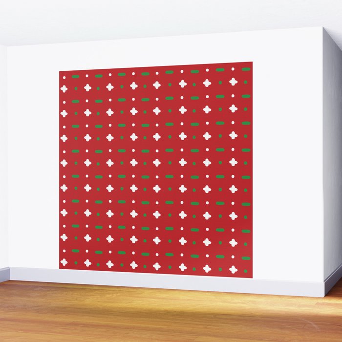 Christmas vector green and white horizontal and vertical stitches aligned on red background seamless Wall Mural Gallery Image 2