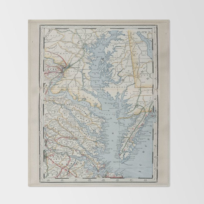 Vintage Map of the Chesapeake Bay (1901) Throw Blanket Gallery Image 2