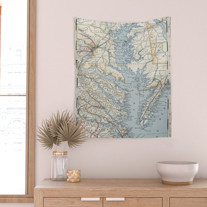 Vintage Map of the Chesapeake Bay (1901) Wall Tapestry Gallery Image 2