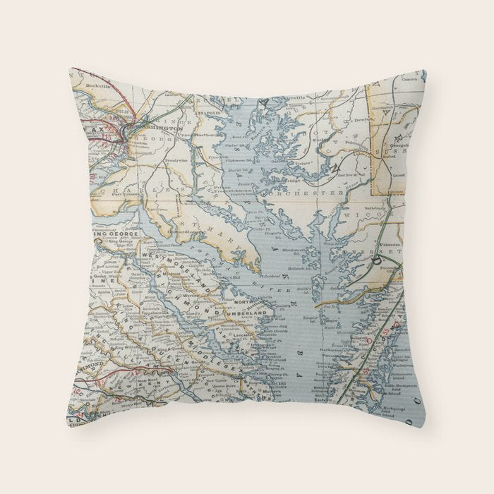 Vintage Map of the Chesapeake Bay (1901) Throw Pillow Gallery Image 6