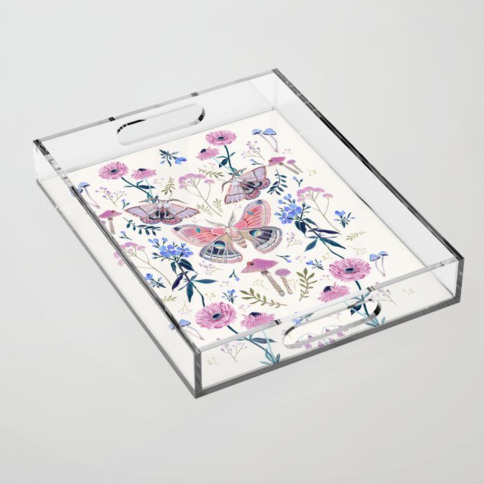 Lilac Butterfly and Flowers Acrylic Tray Gallery Image 1