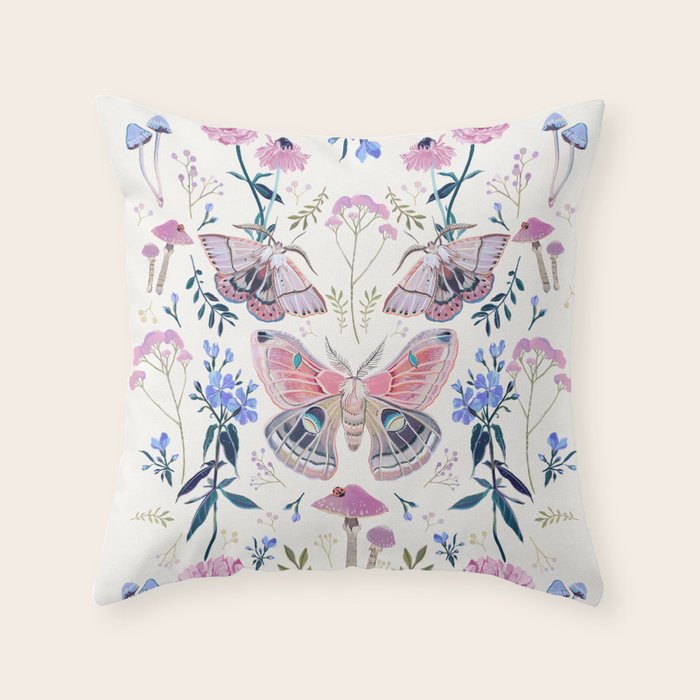 Lilac Butterfly and Flowers Throw Pillow Gallery Image 6