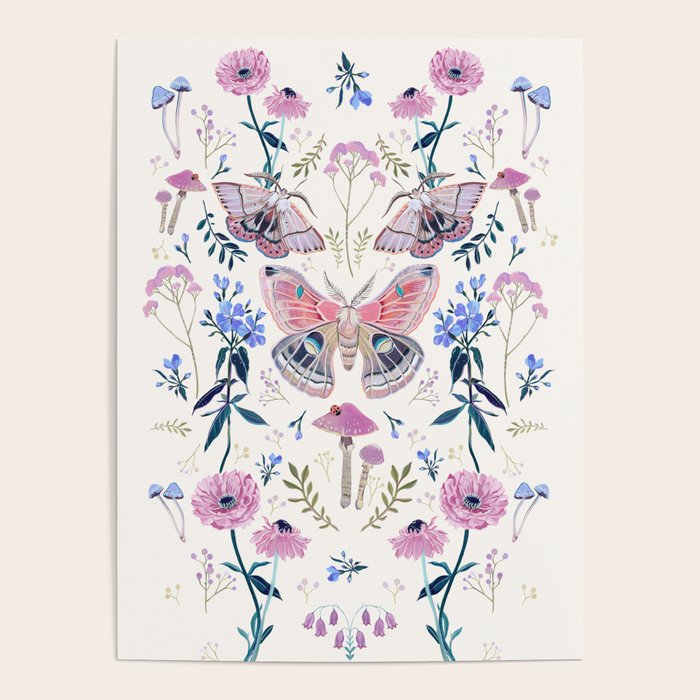Lilac Butterfly and Flowers Poster Gallery Image 4