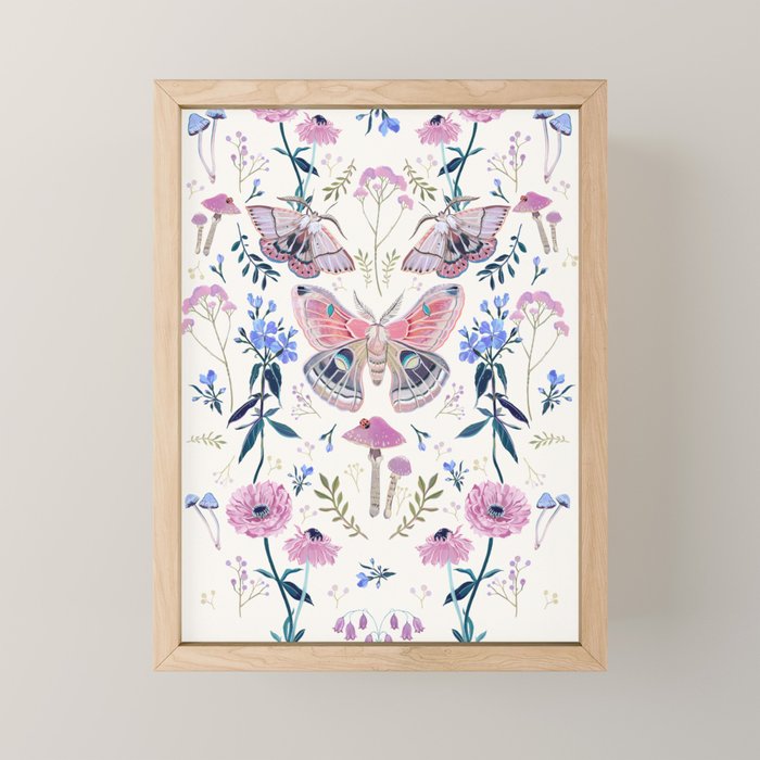 Lilac Butterfly and Flowers Mini Art Print Gallery Image 1