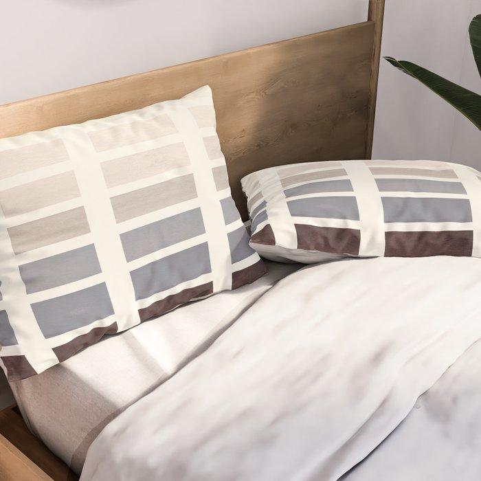 Grey Taupe Watercolor Gouache Geometric Square Matrix Pattern Pillow Sham Gallery Image 2