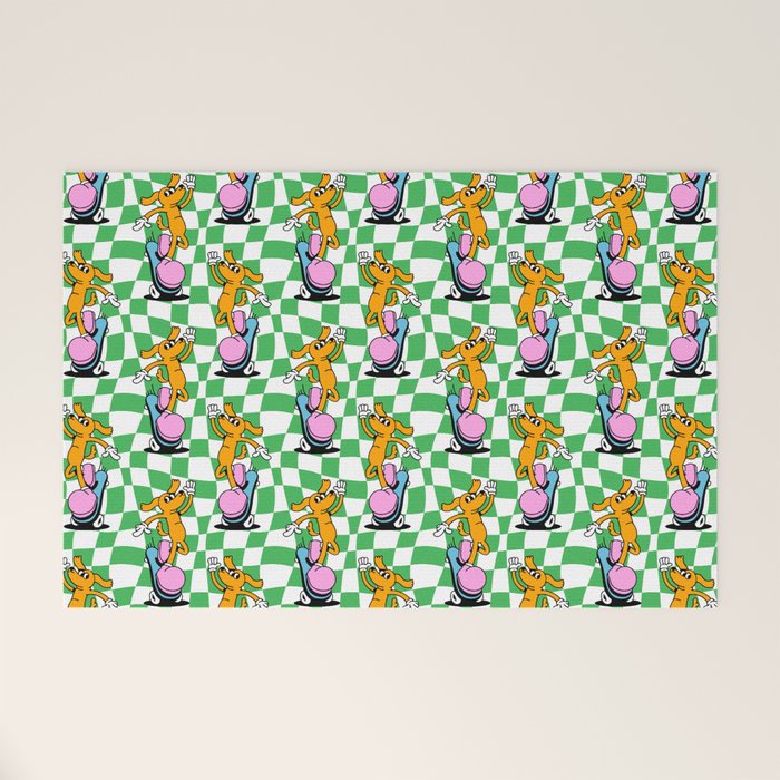 Retro dog cartoon character pattern Welcome Mat Gallery Image 1