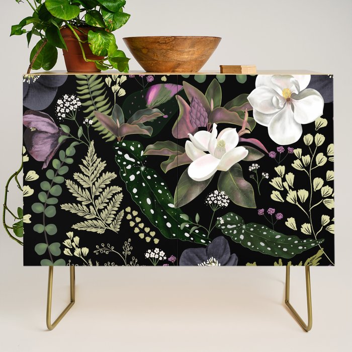 Dark Mystical Garden Botanical Pattern Credenza Gallery Image 1