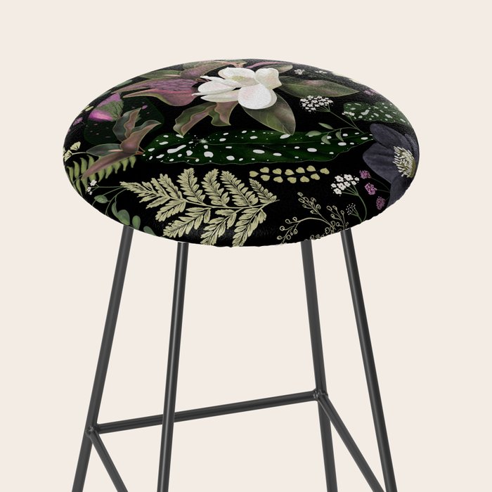 Dark Mystical Garden Botanical Pattern Stool Gallery Image 2