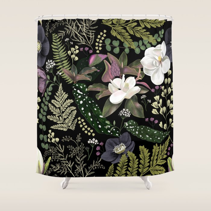 Dark Mystical Garden Botanical Pattern Shower Curtain Gallery Image 1
