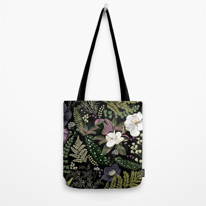 Dark Mystical Garden Botanical Pattern Tote Bag Gallery Image 2