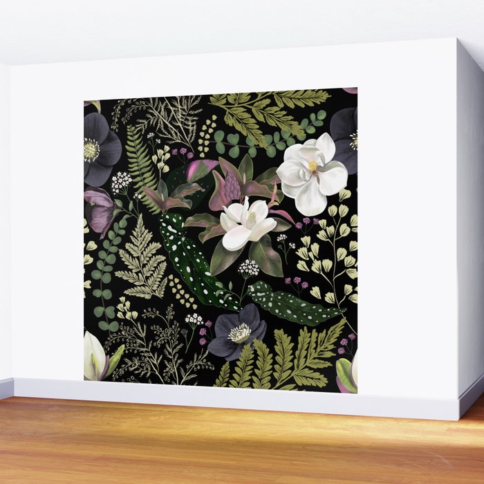 Dark Mystical Garden Botanical Pattern Wall Mural Gallery Image 2