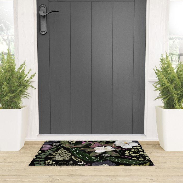Dark Mystical Garden Botanical Pattern Welcome Mat Gallery Image 3