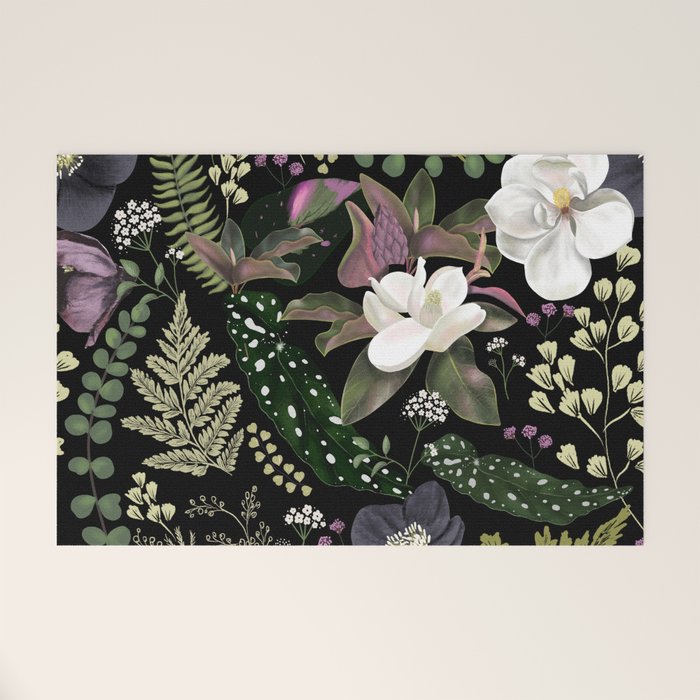Dark Mystical Garden Botanical Pattern Welcome Mat Gallery Image 1