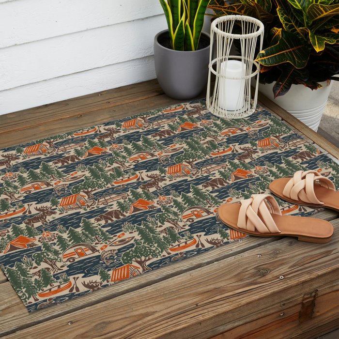North Country Summer - classic blue, green, brown, and red Outdoor Rug Gallery Image 2