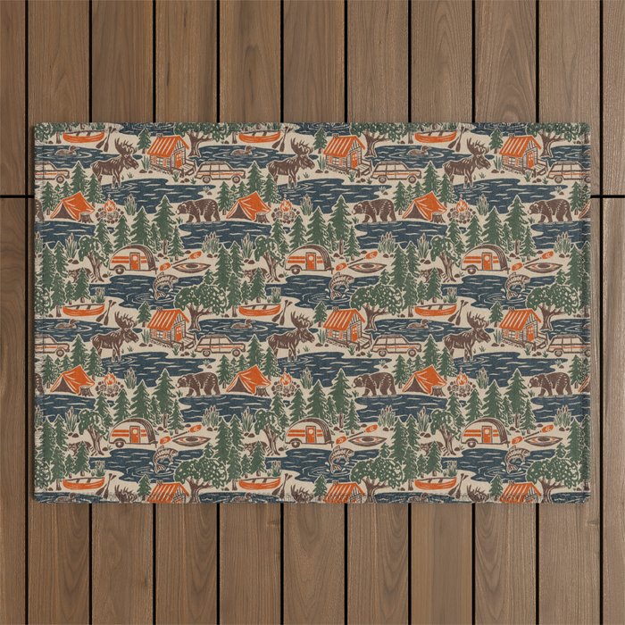 North Country Summer - classic blue, green, brown, and red Outdoor Rug Gallery Image 1