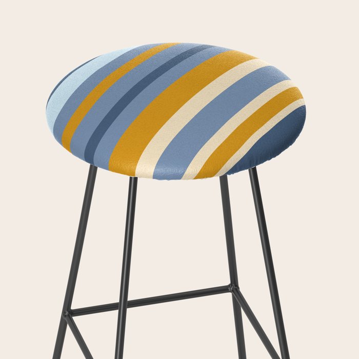 Stripe Pattern Contemporary Retro Modern Variable Stripes in Blue and Honey Mustard Stool Gallery Image 2