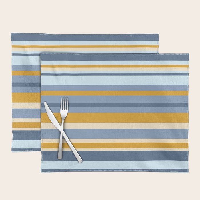 Stripe Pattern Contemporary Retro Modern Variable Stripes in Blue and Honey Mustard Placemat Gallery Image 1