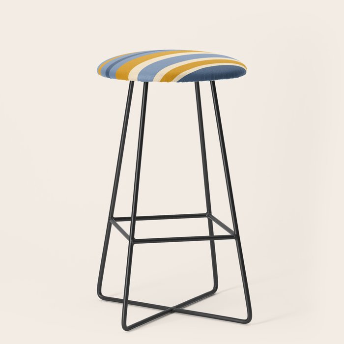 Stripe Pattern Contemporary Retro Modern Variable Stripes in Blue and Honey Mustard Stool Gallery Image 1