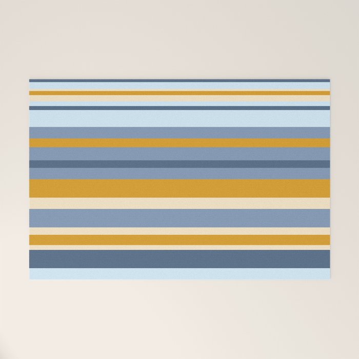 Stripe Pattern Contemporary Retro Modern Variable Stripes in Blue and Honey Mustard Welcome Mat Gallery Image 1