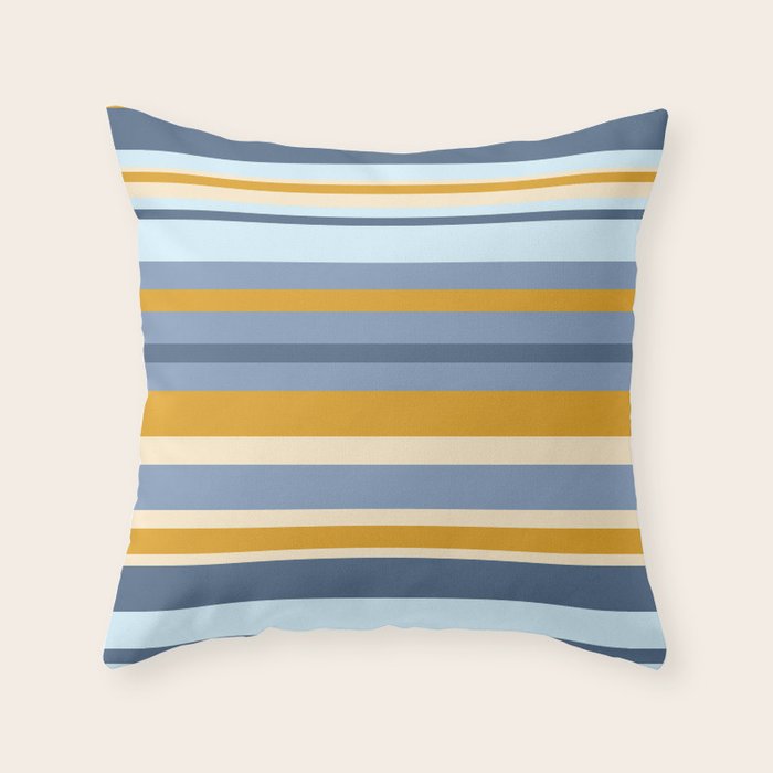Stripe Pattern Contemporary Retro Modern Variable Stripes in Blue and Honey Mustard Throw Pillow Gallery Image 6