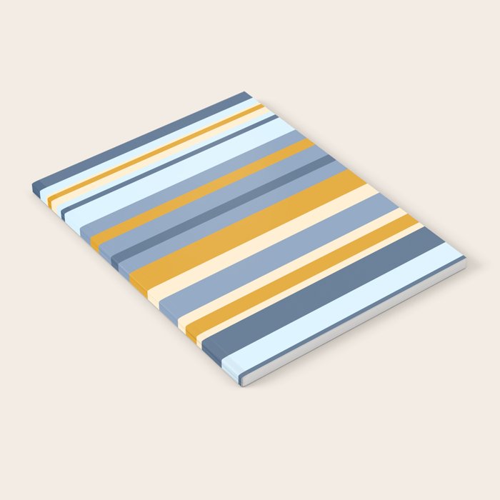 Stripe Pattern Contemporary Retro Modern Variable Stripes in Blue and Honey Mustard Notebook Gallery Image 1
