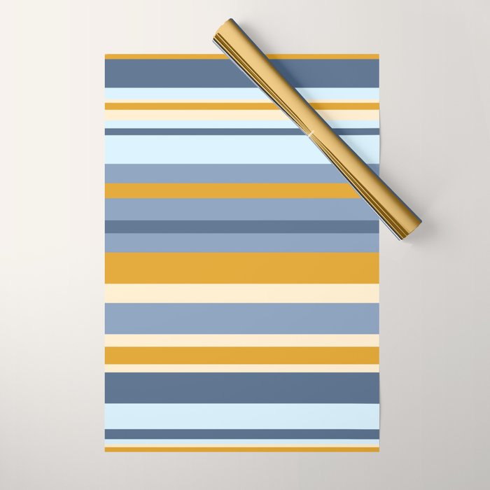 Stripe Pattern Contemporary Retro Modern Variable Stripes in Blue and Honey Mustard Wrapping Paper Gallery Image 1