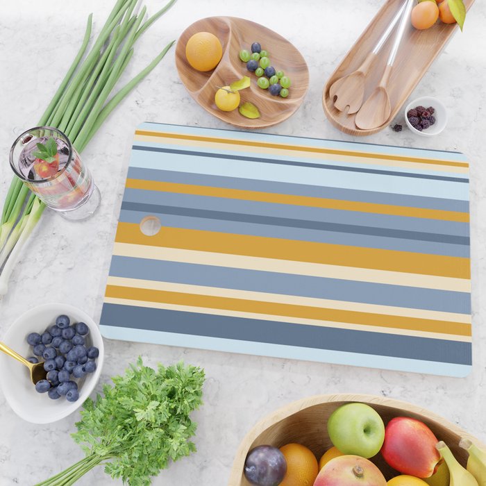 Stripe Pattern Contemporary Retro Modern Variable Stripes in Blue and Honey Mustard Cutting Board Gallery Image 2