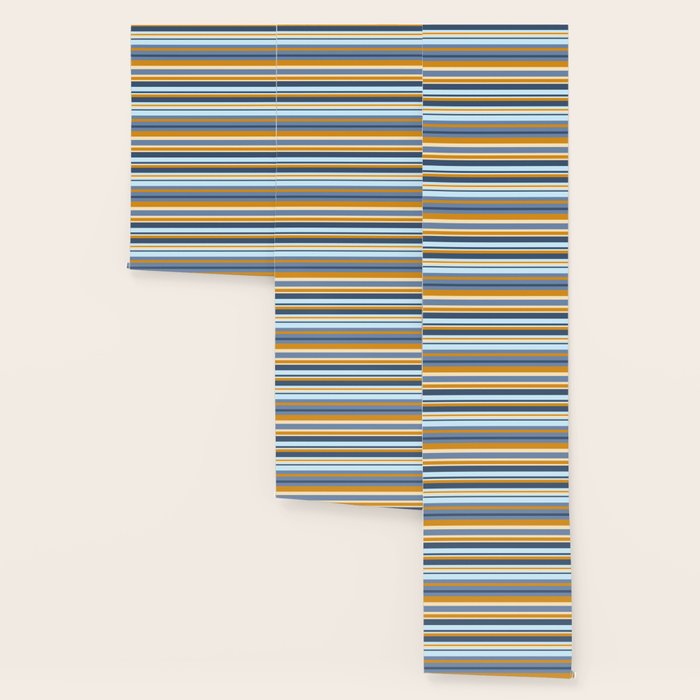 Stripe Pattern Contemporary Retro Modern Variable Stripes in Blue and Honey Mustard Wallpaper Gallery Image 3