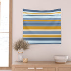 Stripe Pattern Contemporary Retro Modern Variable Stripes in Blue and Honey Mustard Wall Tapestry Gallery Image 2