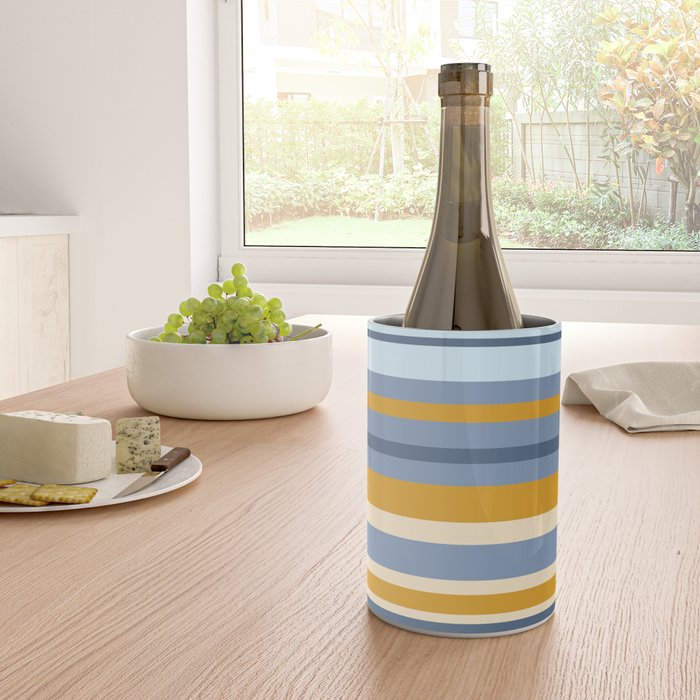 Stripe Pattern Contemporary Retro Modern Variable Stripes in Blue and Honey Mustard Wine Chiller Gallery Image 4