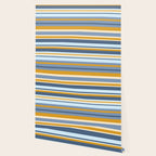 Stripe Pattern Contemporary Retro Modern Variable Stripes in Blue and Honey Mustard Wallpaper Gallery Image 2