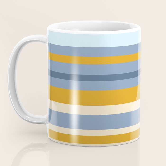 Stripe Pattern Contemporary Retro Modern Variable Stripes in Blue and Honey Mustard Coffee Mug Gallery Image 3