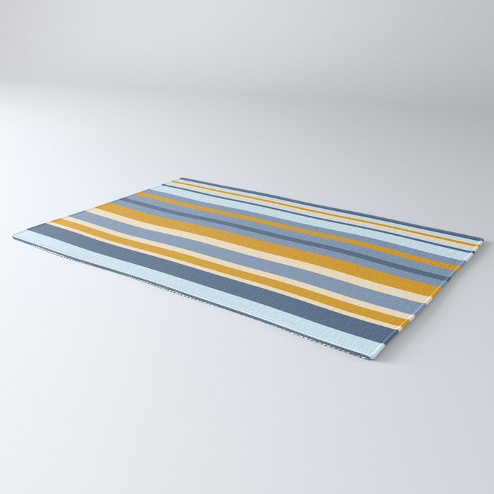 Stripe Pattern Contemporary Retro Modern Variable Stripes in Blue and Honey Mustard Rug Gallery Image 3