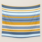 Stripe Pattern Contemporary Retro Modern Variable Stripes in Blue and Honey Mustard Wall Tapestry Gallery Image 4