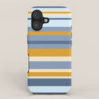 Stripe Pattern Contemporary Retro Modern Variable Stripes in Blue and Honey Mustard iPhone Case Gallery Image 1
