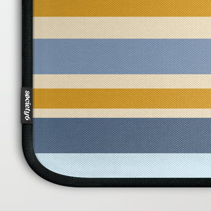 Stripe Pattern Contemporary Retro Modern Variable Stripes in Blue and Honey Mustard Laptop Sleeve Gallery Image 3